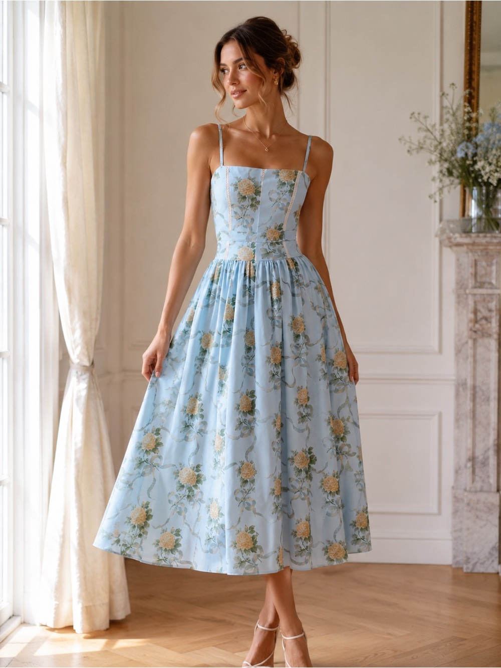 260 Rose print floral dress